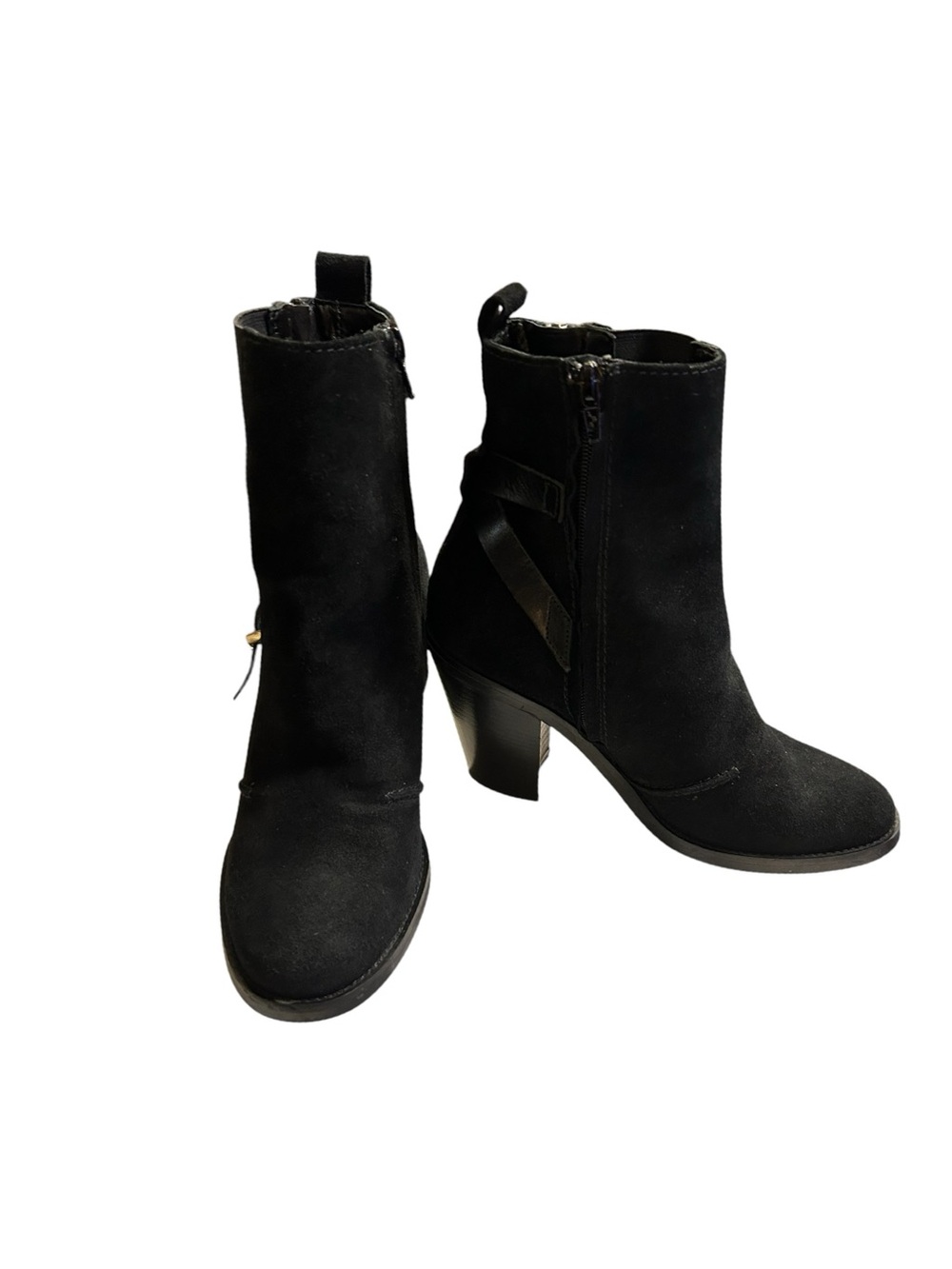 Diesel D-Kinley Suede Ankle Boots Black Buckle Zip Block Heel Booties EU 38 US 7